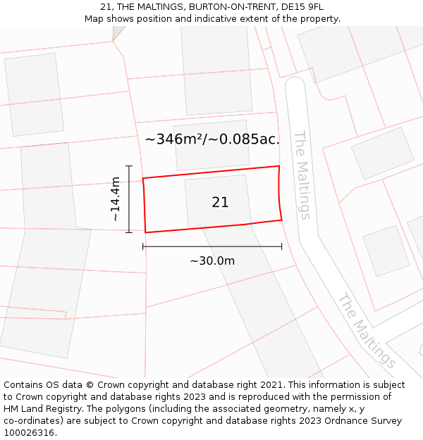 21, THE MALTINGS, BURTON-ON-TRENT, DE15 9FL: Plot and title map