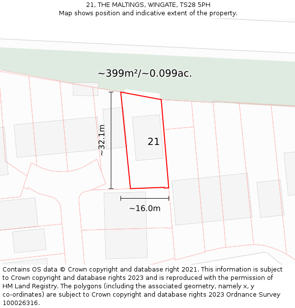 21, THE MALTINGS, WINGATE, TS28 5PH: Plot and title map