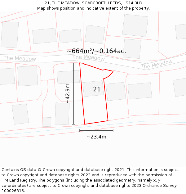 21, THE MEADOW, SCARCROFT, LEEDS, LS14 3LD: Plot and title map