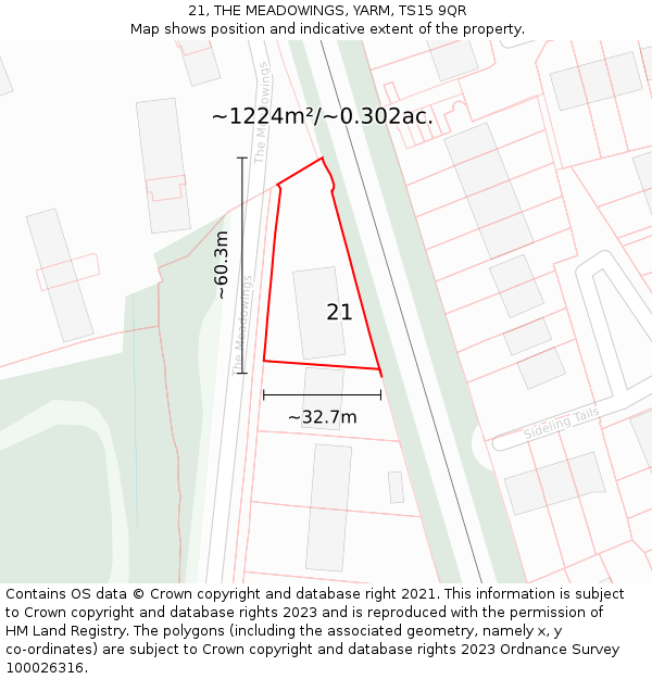 21, THE MEADOWINGS, YARM, TS15 9QR: Plot and title map