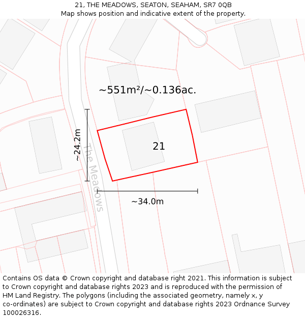 21, THE MEADOWS, SEATON, SEAHAM, SR7 0QB: Plot and title map