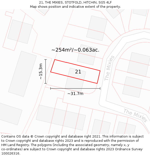 21, THE MIXIES, STOTFOLD, HITCHIN, SG5 4LF: Plot and title map