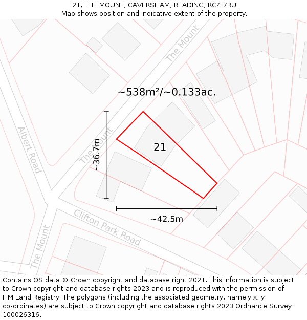21, THE MOUNT, CAVERSHAM, READING, RG4 7RU: Plot and title map