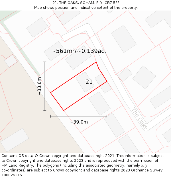 21, THE OAKS, SOHAM, ELY, CB7 5FF: Plot and title map