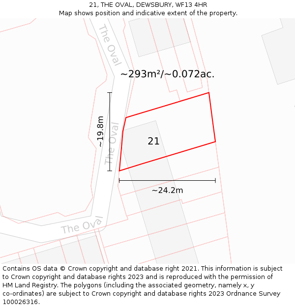 21, THE OVAL, DEWSBURY, WF13 4HR: Plot and title map