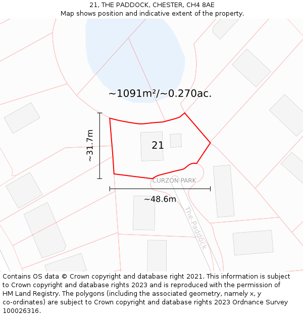 21, THE PADDOCK, CHESTER, CH4 8AE: Plot and title map