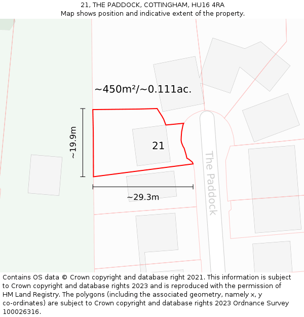 21, THE PADDOCK, COTTINGHAM, HU16 4RA: Plot and title map