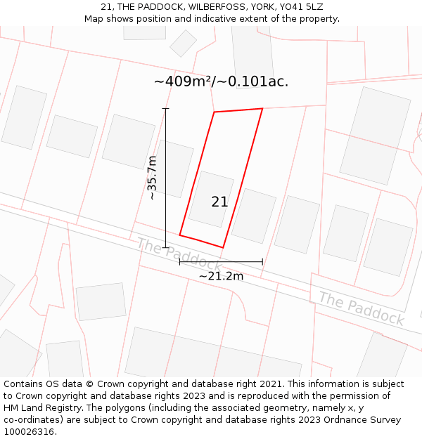21, THE PADDOCK, WILBERFOSS, YORK, YO41 5LZ: Plot and title map