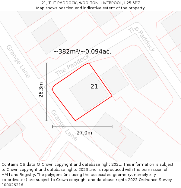 21, THE PADDOCK, WOOLTON, LIVERPOOL, L25 5PZ: Plot and title map