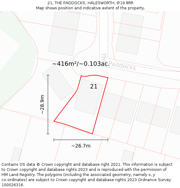 21, THE PADDOCKS, HALESWORTH, IP19 8RR: Plot and title map