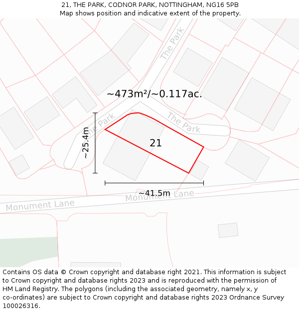 21, THE PARK, CODNOR PARK, NOTTINGHAM, NG16 5PB: Plot and title map