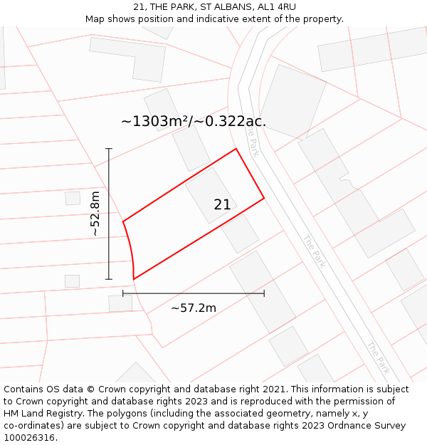 21, THE PARK, ST ALBANS, AL1 4RU: Plot and title map