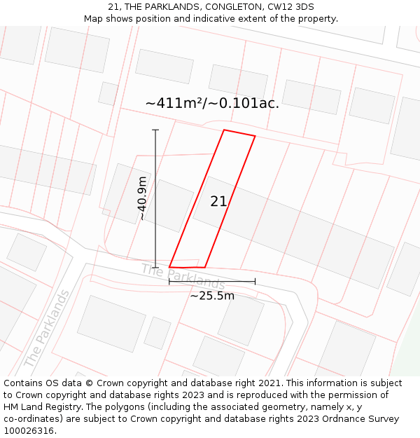 21, THE PARKLANDS, CONGLETON, CW12 3DS: Plot and title map