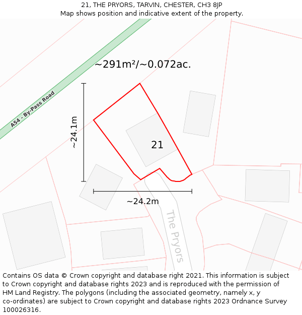 21, THE PRYORS, TARVIN, CHESTER, CH3 8JP: Plot and title map