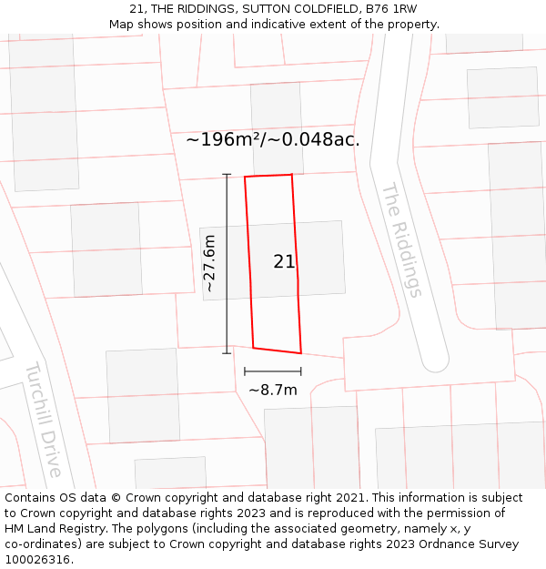 21, THE RIDDINGS, SUTTON COLDFIELD, B76 1RW: Plot and title map