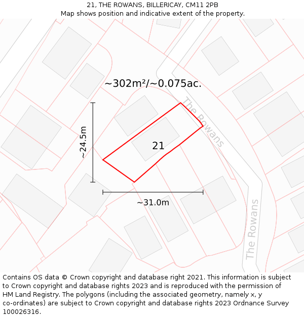 21, THE ROWANS, BILLERICAY, CM11 2PB: Plot and title map