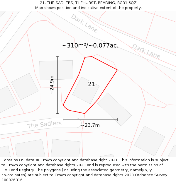21, THE SADLERS, TILEHURST, READING, RG31 6QZ: Plot and title map