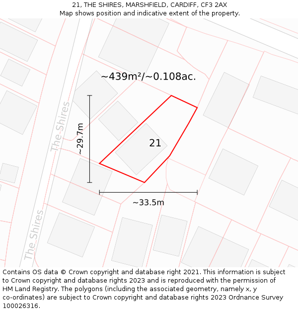 21, THE SHIRES, MARSHFIELD, CARDIFF, CF3 2AX: Plot and title map