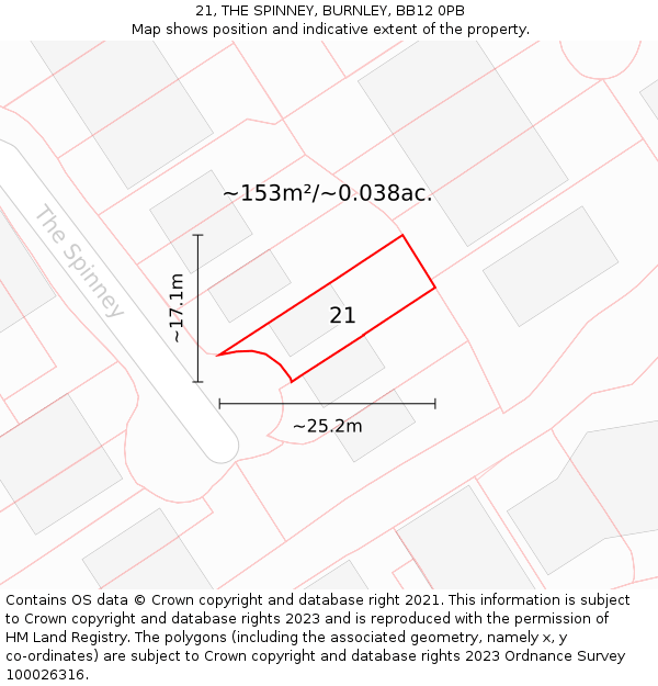 21, THE SPINNEY, BURNLEY, BB12 0PB: Plot and title map