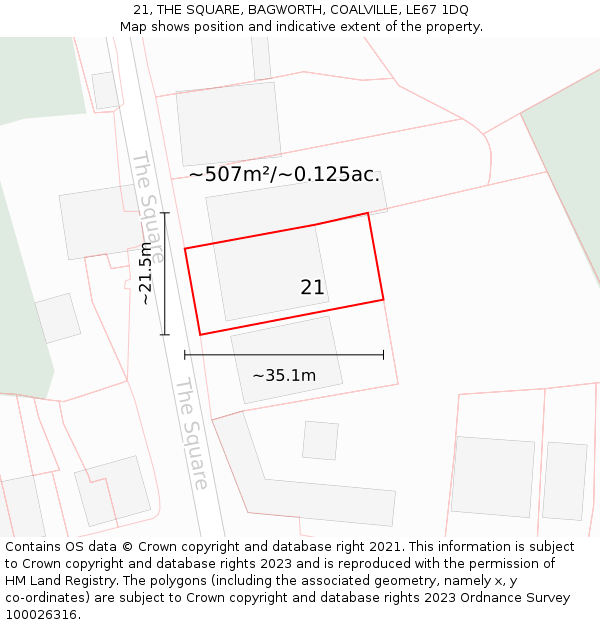 21, THE SQUARE, BAGWORTH, COALVILLE, LE67 1DQ: Plot and title map