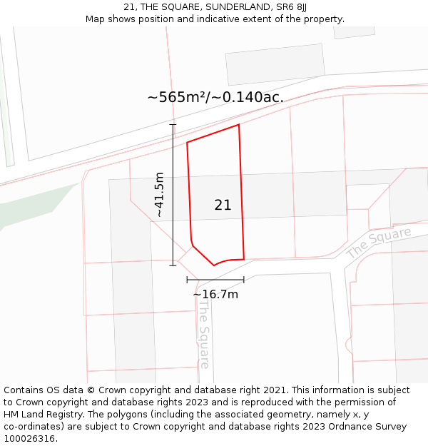 21, THE SQUARE, SUNDERLAND, SR6 8JJ: Plot and title map