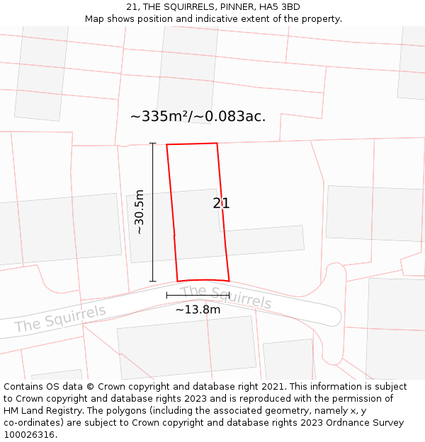 21, THE SQUIRRELS, PINNER, HA5 3BD: Plot and title map