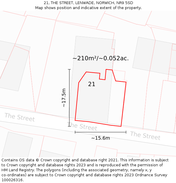 21, THE STREET, LENWADE, NORWICH, NR9 5SD: Plot and title map
