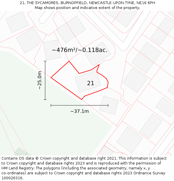 21, THE SYCAMORES, BURNOPFIELD, NEWCASTLE UPON TYNE, NE16 6PH: Plot and title map