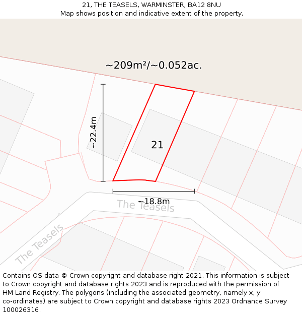 21, THE TEASELS, WARMINSTER, BA12 8NU: Plot and title map