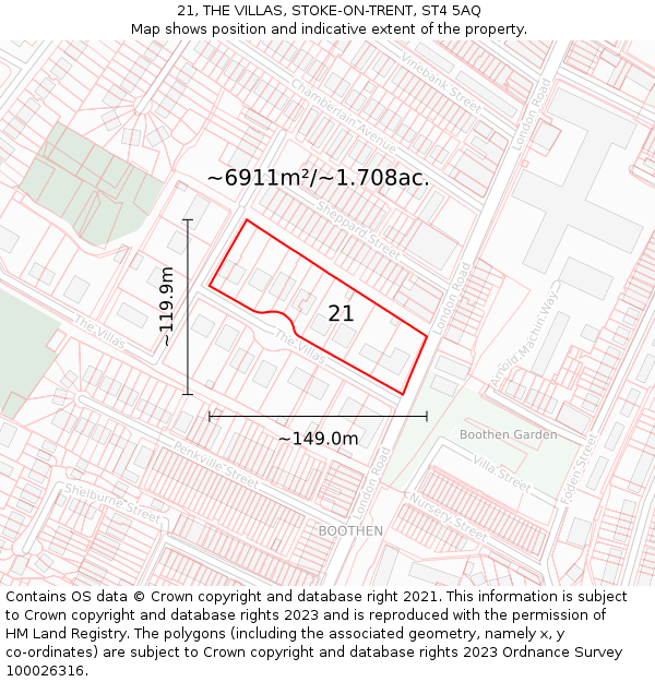 21, THE VILLAS, STOKE-ON-TRENT, ST4 5AQ: Plot and title map