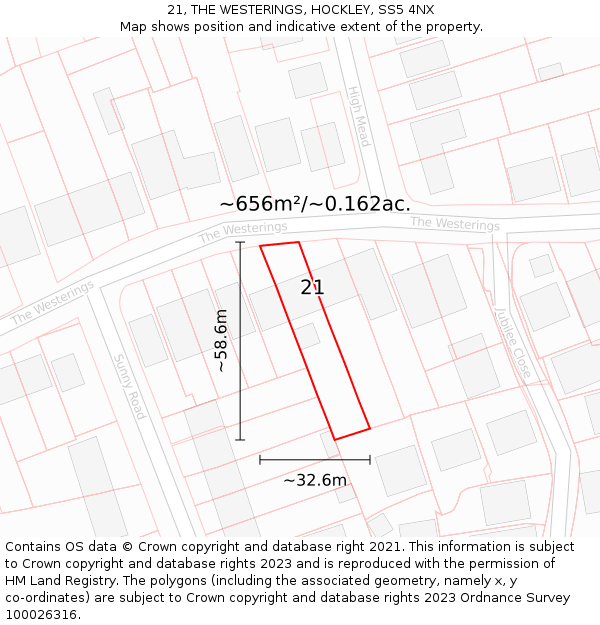 21, THE WESTERINGS, HOCKLEY, SS5 4NX: Plot and title map