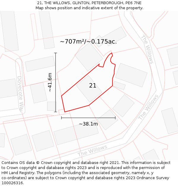 21, THE WILLOWS, GLINTON, PETERBOROUGH, PE6 7NE: Plot and title map