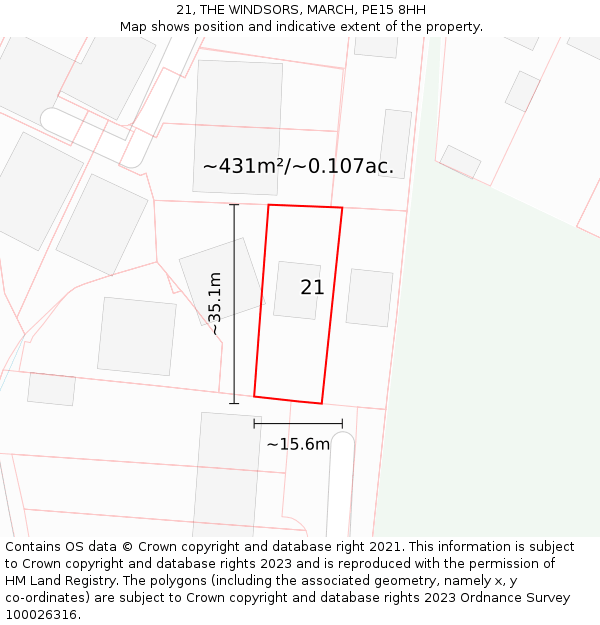 21, THE WINDSORS, MARCH, PE15 8HH: Plot and title map