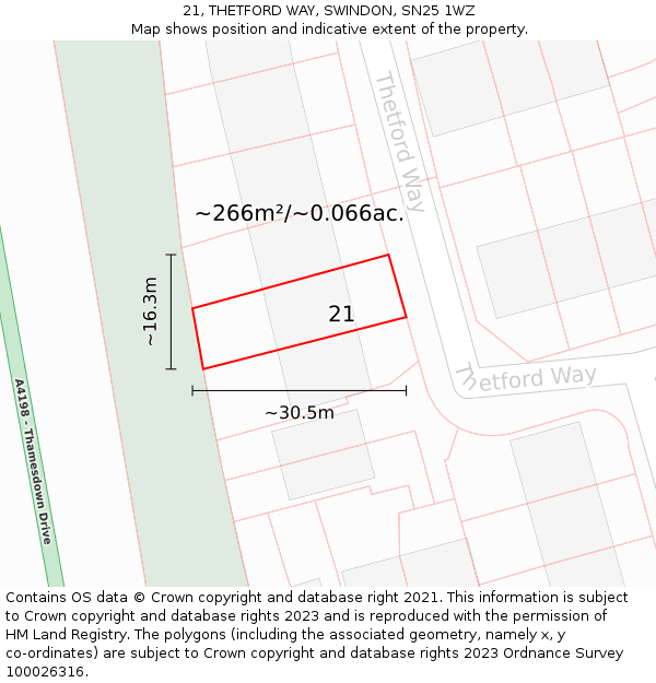 21, THETFORD WAY, SWINDON, SN25 1WZ: Plot and title map