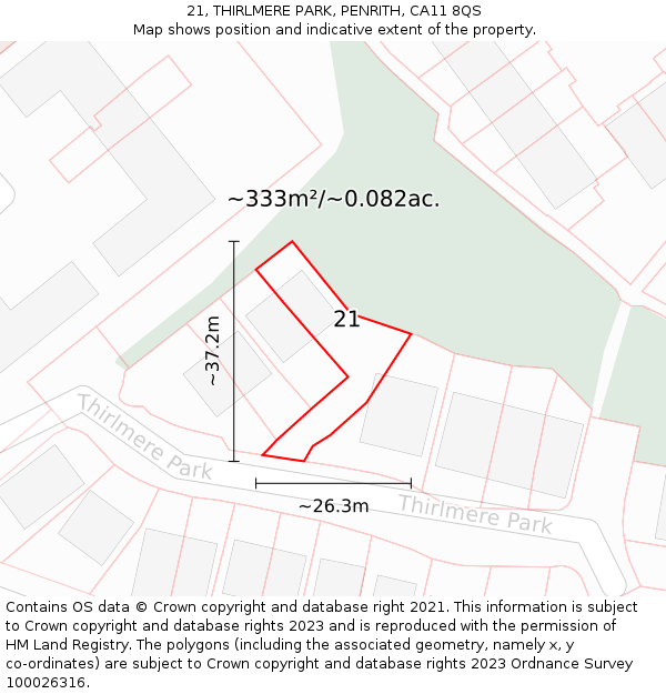 21, THIRLMERE PARK, PENRITH, CA11 8QS: Plot and title map