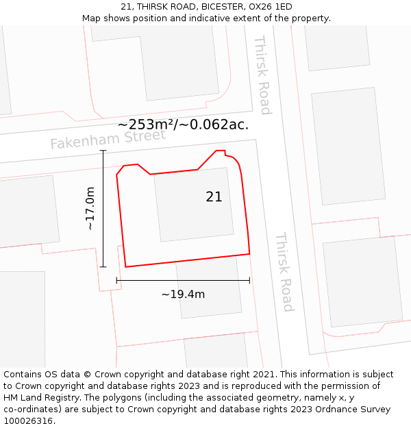 21, THIRSK ROAD, BICESTER, OX26 1ED: Plot and title map