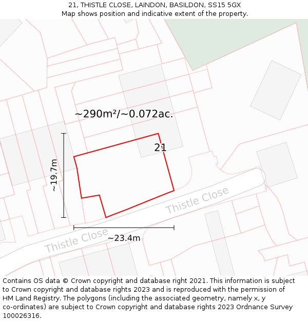 21, THISTLE CLOSE, LAINDON, BASILDON, SS15 5GX: Plot and title map