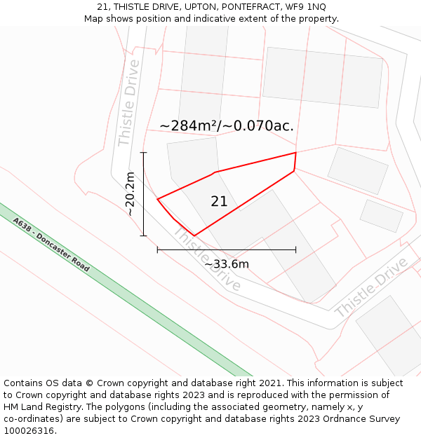 21, THISTLE DRIVE, UPTON, PONTEFRACT, WF9 1NQ: Plot and title map