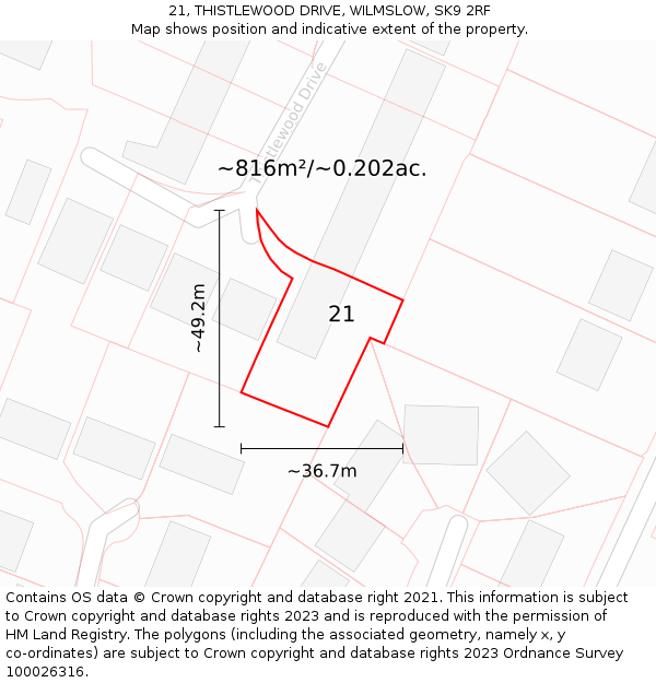 21, THISTLEWOOD DRIVE, WILMSLOW, SK9 2RF: Plot and title map