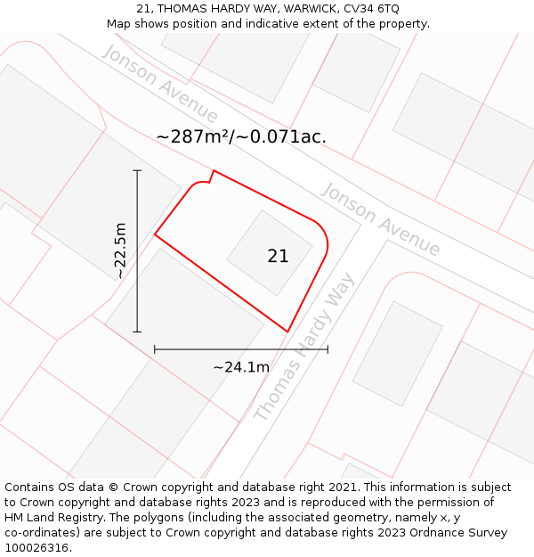 21, THOMAS HARDY WAY, WARWICK, CV34 6TQ: Plot and title map
