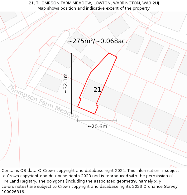 21, THOMPSON FARM MEADOW, LOWTON, WARRINGTON, WA3 2UJ: Plot and title map