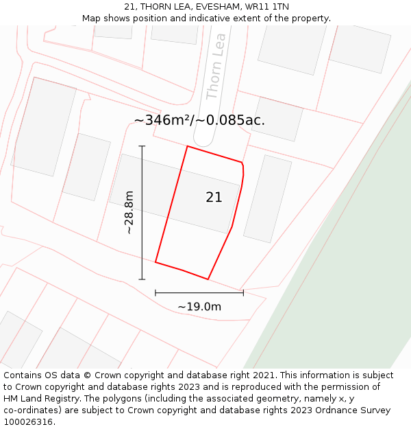21, THORN LEA, EVESHAM, WR11 1TN: Plot and title map