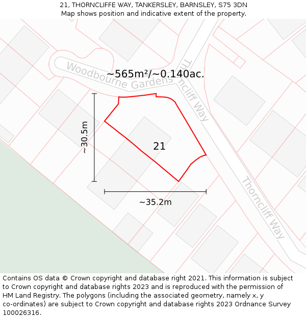 21, THORNCLIFFE WAY, TANKERSLEY, BARNSLEY, S75 3DN: Plot and title map