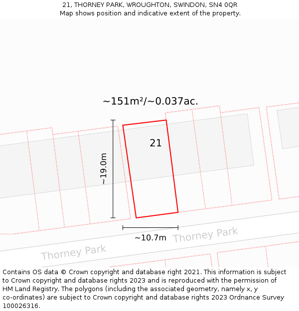 21, THORNEY PARK, WROUGHTON, SWINDON, SN4 0QR: Plot and title map