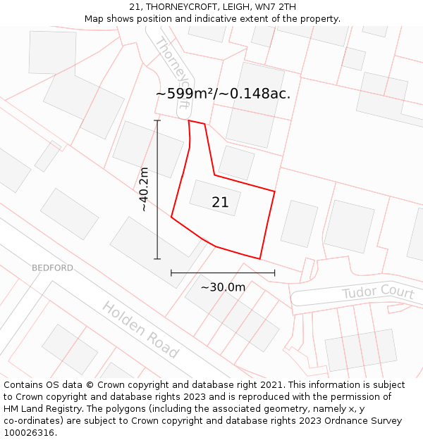 21, THORNEYCROFT, LEIGH, WN7 2TH: Plot and title map