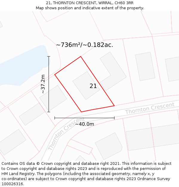 21, THORNTON CRESCENT, WIRRAL, CH60 3RR: Plot and title map