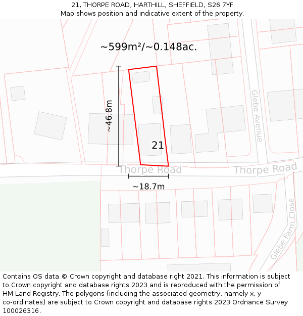 21, THORPE ROAD, HARTHILL, SHEFFIELD, S26 7YF: Plot and title map
