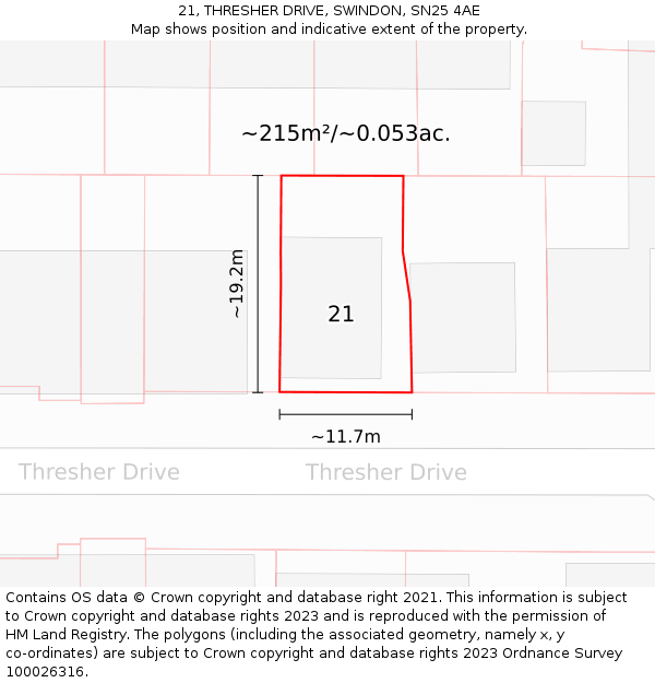 21, THRESHER DRIVE, SWINDON, SN25 4AE: Plot and title map