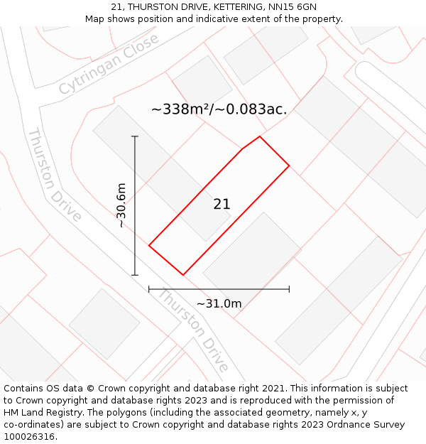 21, THURSTON DRIVE, KETTERING, NN15 6GN: Plot and title map