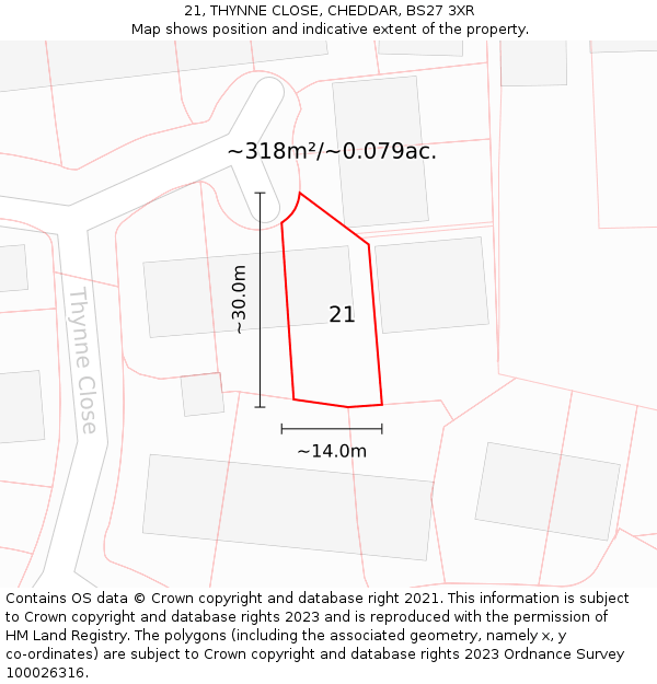 21, THYNNE CLOSE, CHEDDAR, BS27 3XR: Plot and title map